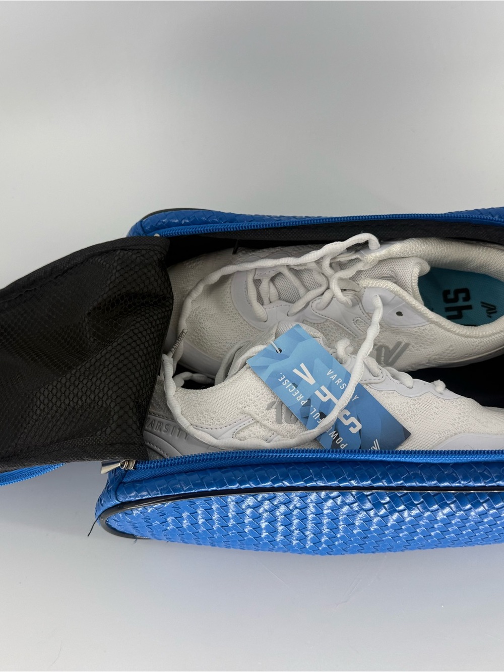 Varsity V4S Cheer Shoes Size 7 New White Knit Athletic Sneakers Blue Bag AeroFlo